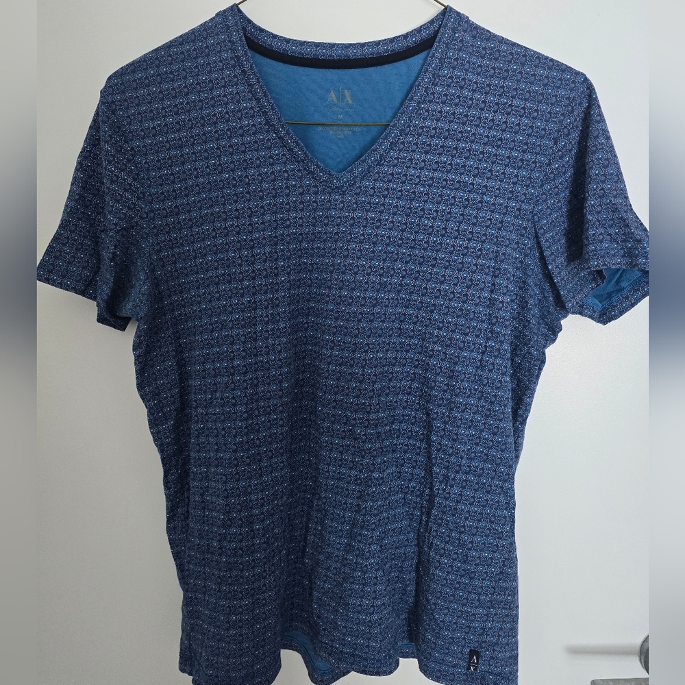 A/X Armani Exchange Patterned Blue V-Neck Tee